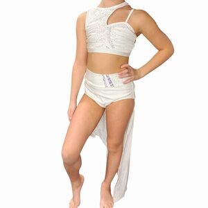 Reverence Dancewear | Two Piece Asymmetrical Crop Top and Brief Drape White, AXS